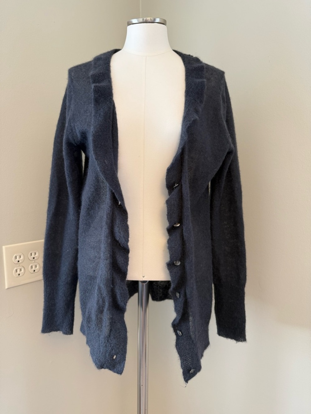 J. Crew Navy Fuzzy Button-Up Cardigan